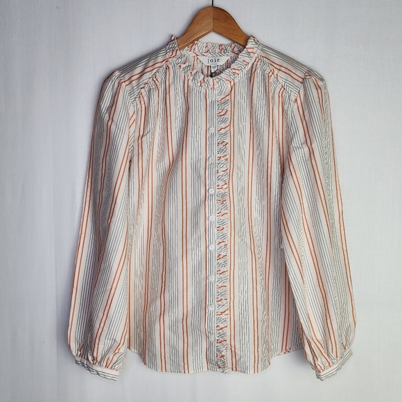 Joie Tops - Joie 🦊 New!  Ruffled Striped Blouse Sz. XL